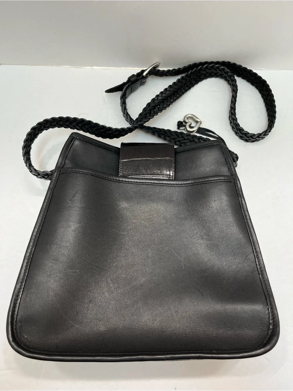 Brighton Cecilia Black Leather Woven Croc Shoulder Bag Crossbody Heart